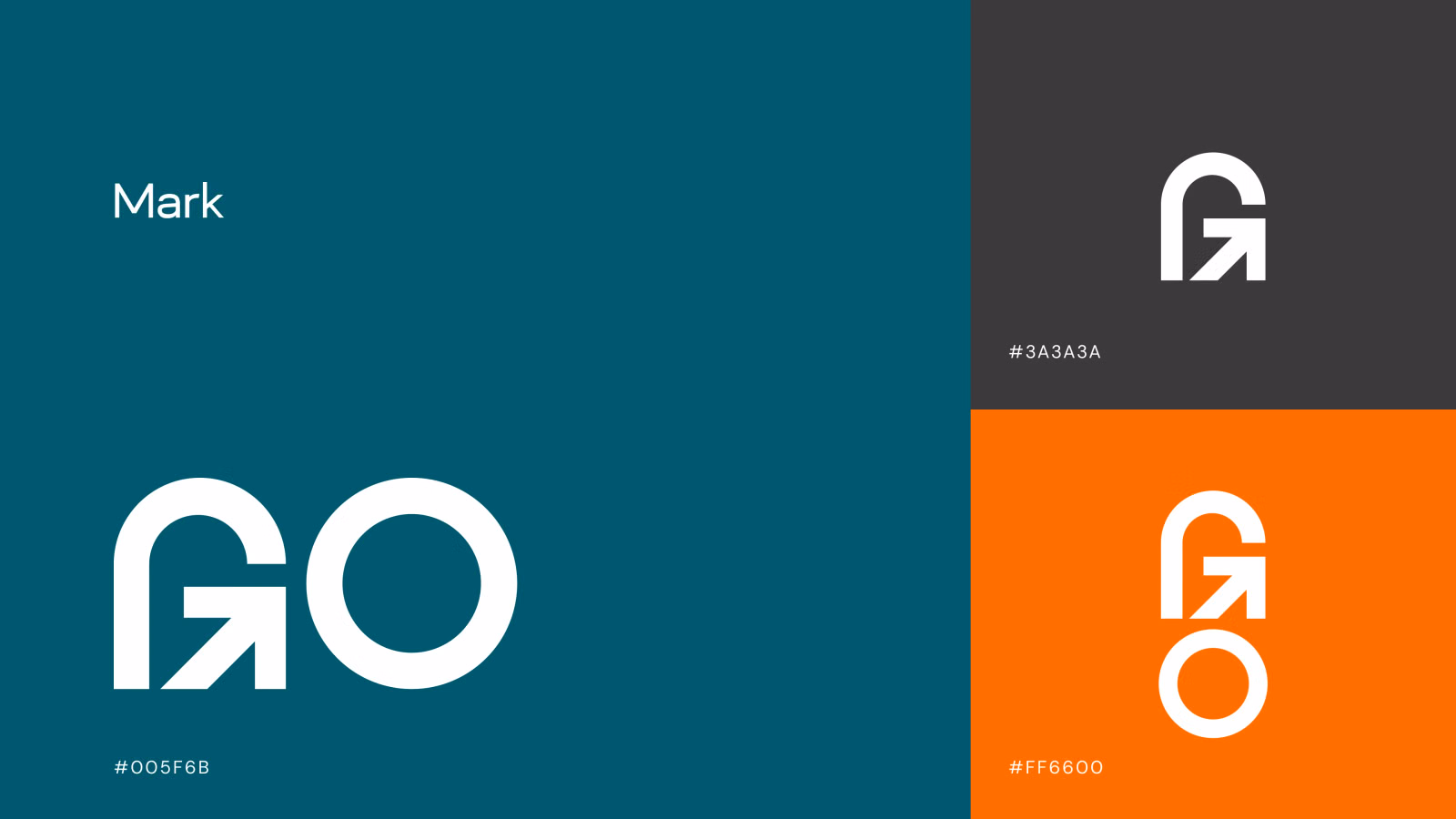 GO logo mark in teal, graphite and orange