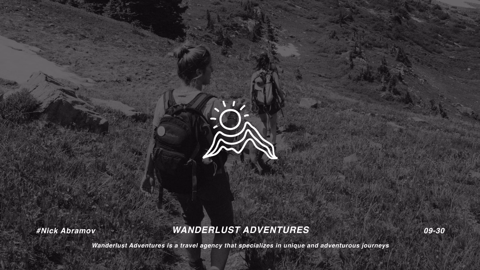 Wanderlust Adventures logo — a line-art sun rising over mountain ridges, over two hikers on a trail