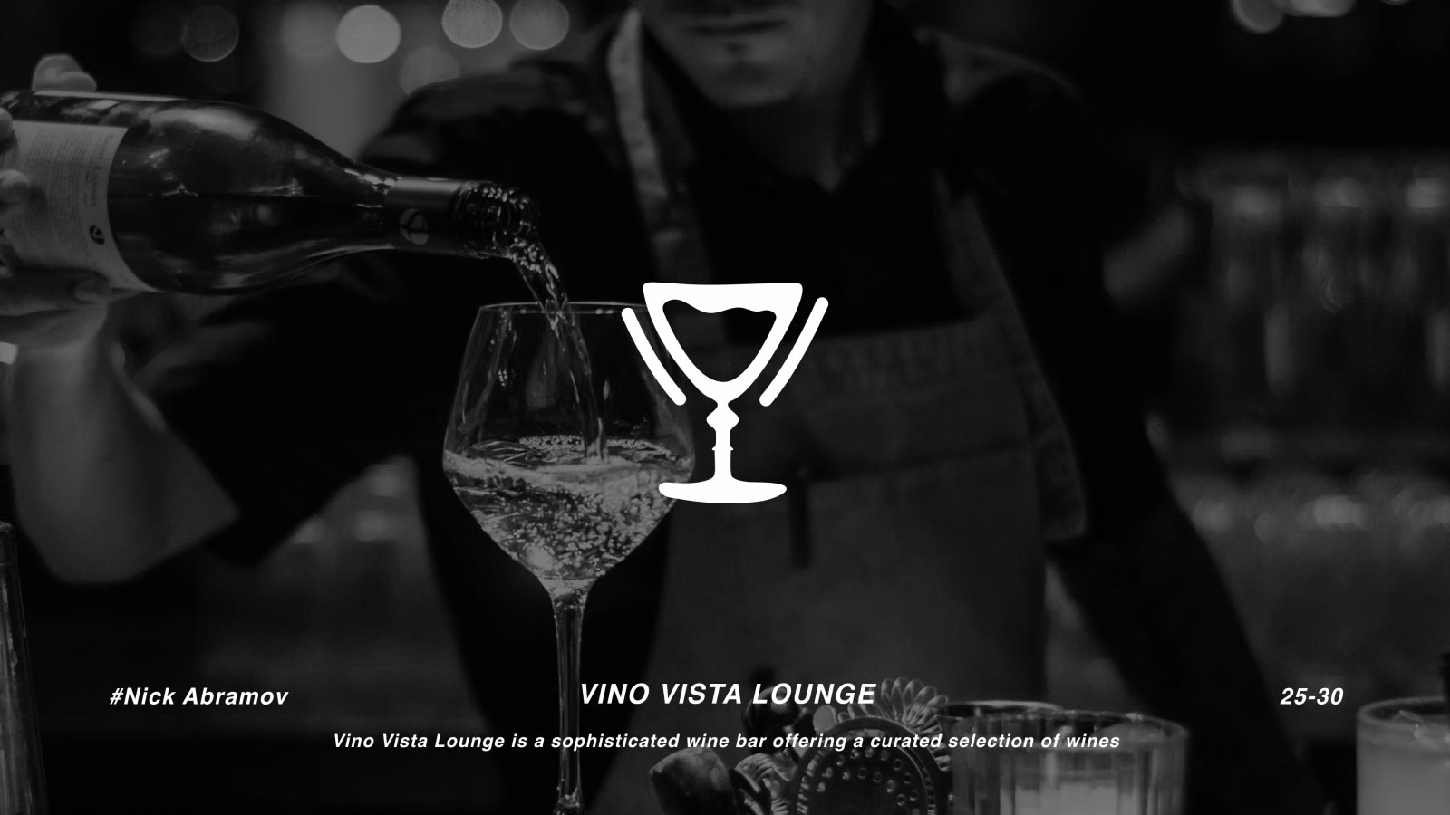 Vino Vista Lounge logo — a line-art wine glass, over wine being poured at a bar