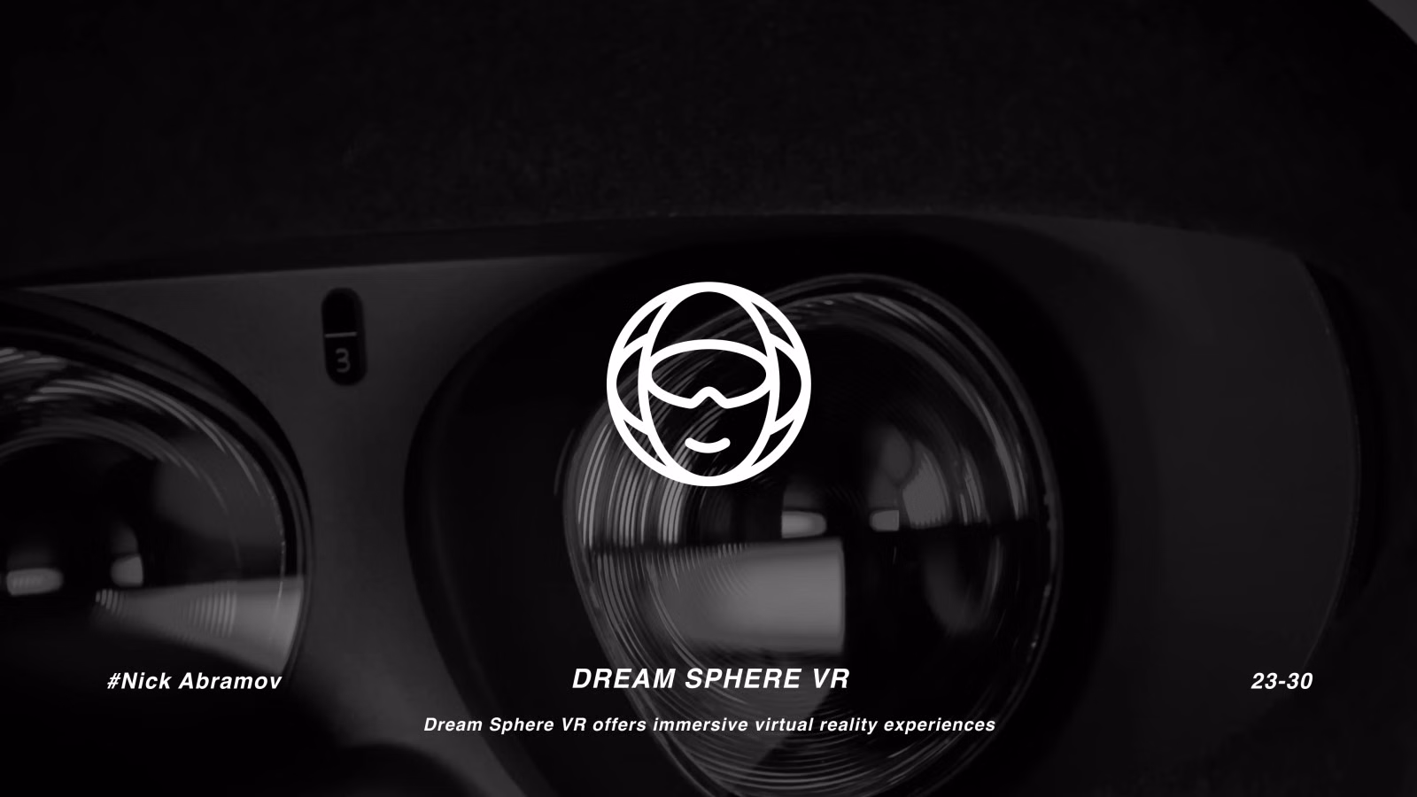 Dream Sphere VR logo — a circular line-art face wearing VR goggles, over a close-up of a headset