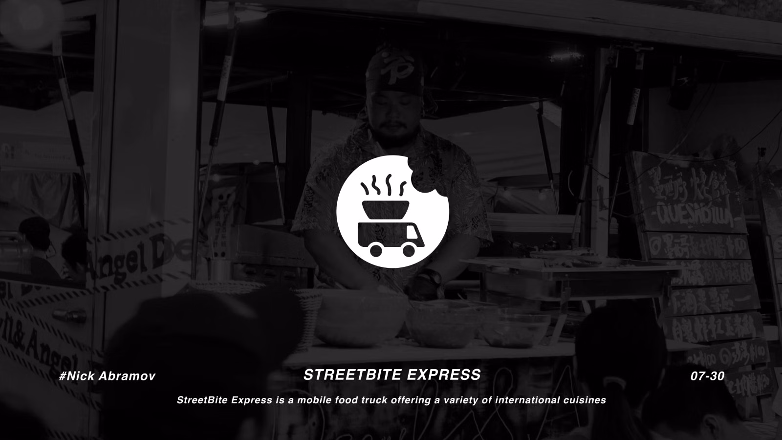 Streetbite Express logo — a food truck with a steaming bowl inside a bitten-circle shape