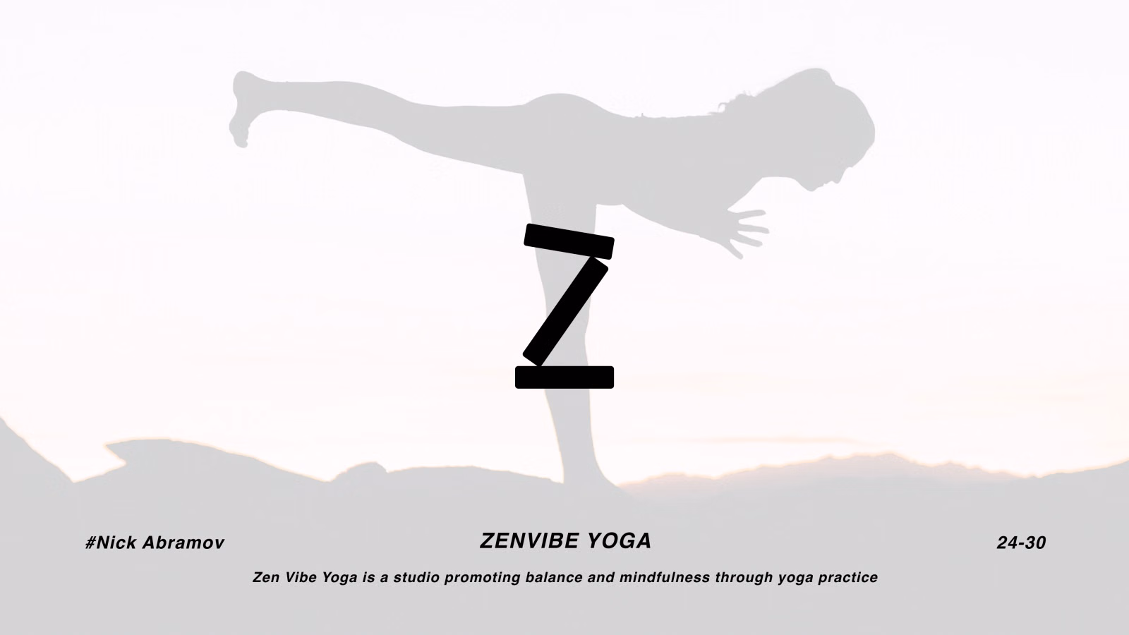 ZenVibe Yoga logo — a lowercase "z" mark, over a silhouette holding a yoga pose at sunset