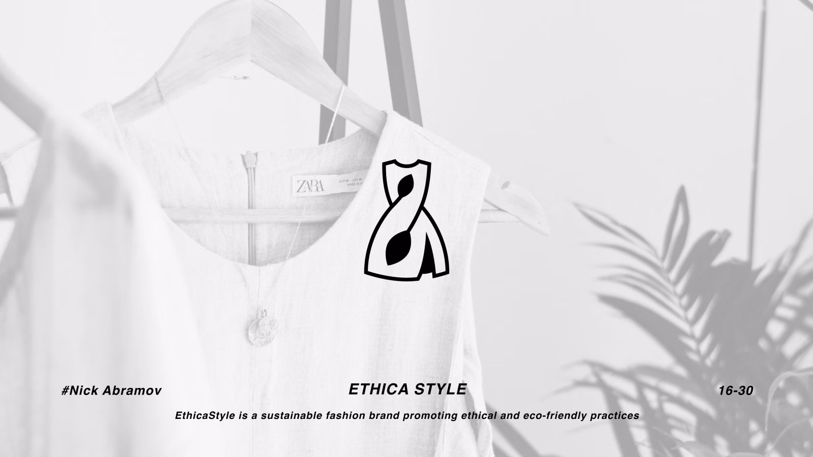 EthicaStyle logo — an abstract mark of a figure in a dress, over a white linen garment on a hanger