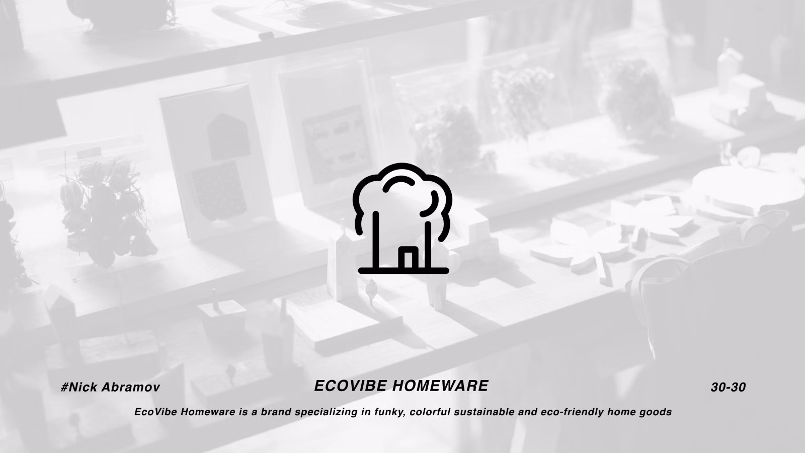 EcoVibe Homeware logo — a line-art tree growing above a house, over a display of home goods