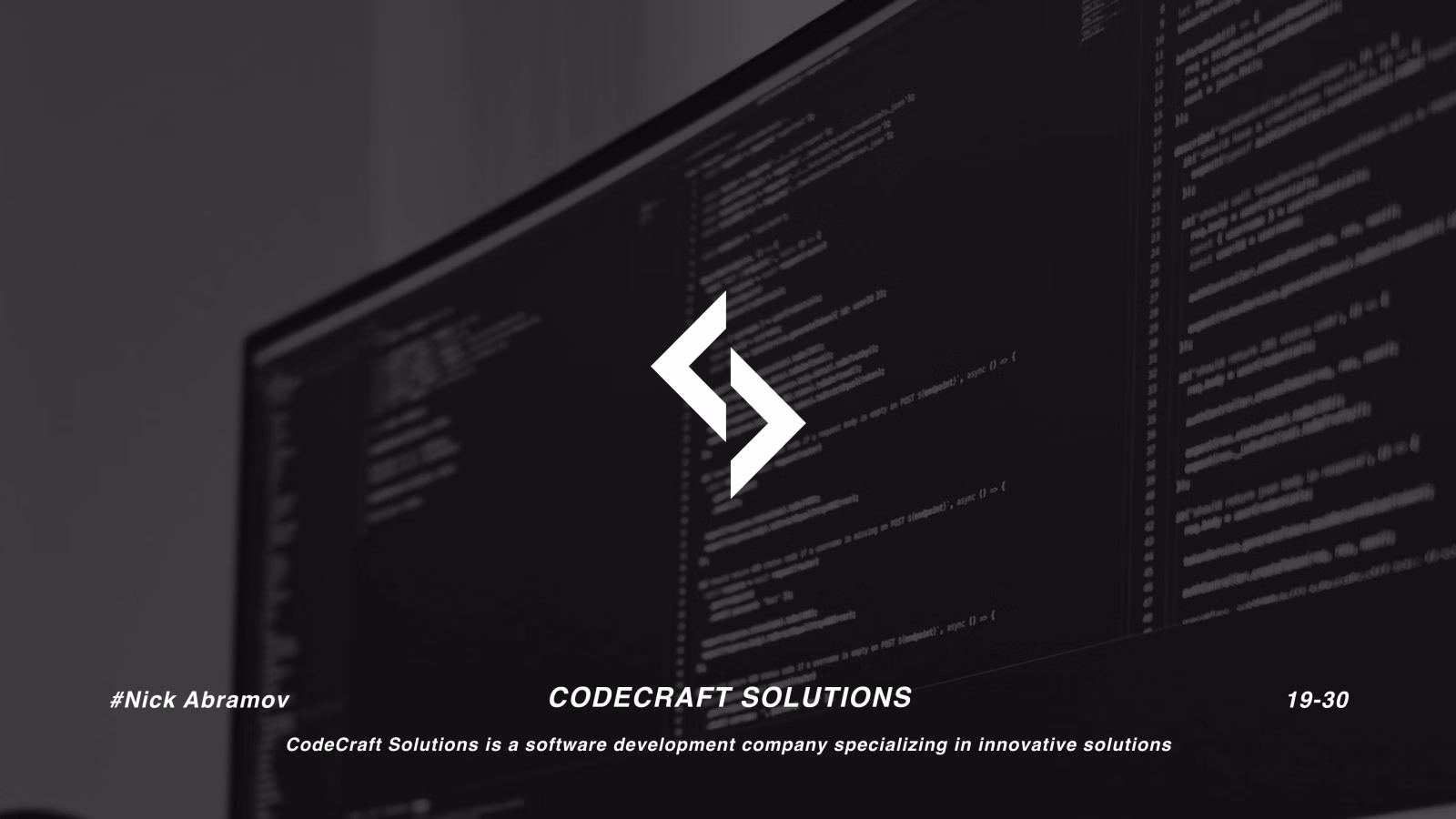 CodeCraft Solutions logo — an angular "S" formed from code brackets, over a monitor of code